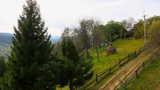 Vista Assentamento Verkhovyna Nas Montanhas Dos Cárpatos Ucrânia Panela Estrada — Vídeo de Stock