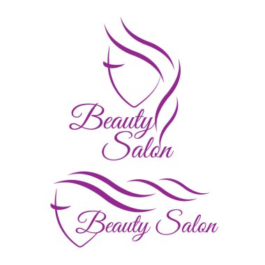 Kuaför salonu vektörü için kadın yüzü logo şablonu. Logo saç vektörü