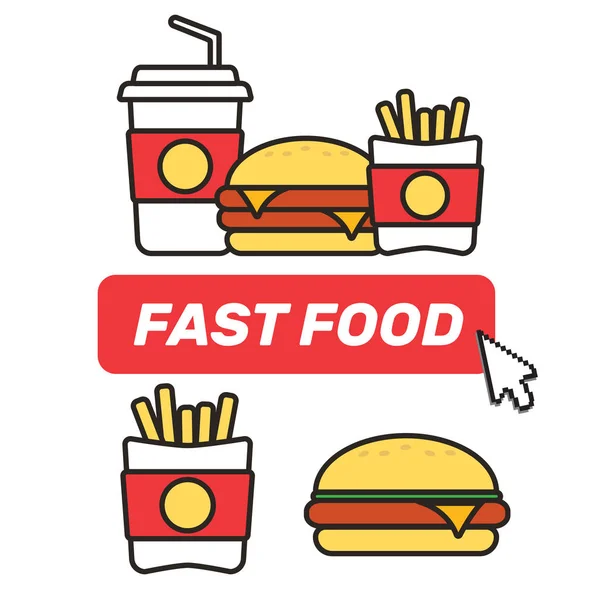 Food Icons Fast Food Snacks Drinks Hamburger Sandwich Vector Icons — Stock Vector