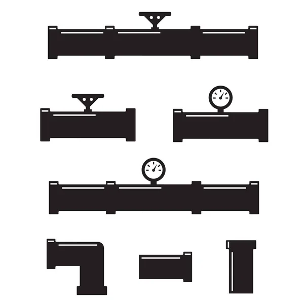 Set Icona Tubi Idraulici Isolati Neri Set Icone Vettoriali Raccordi — Vettoriale Stock