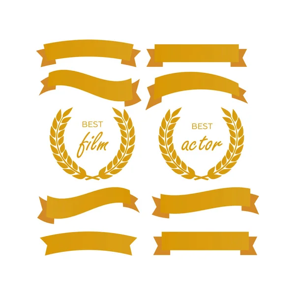 Premios Cine Premio Oro Ganador Triunfo Éxito Vector Laurel — Vector de stock