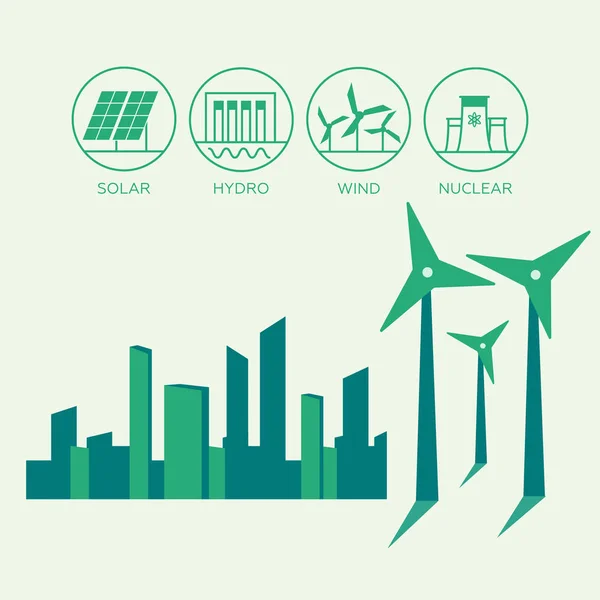 Hernieuwbare energie generatie elektriciteit. Hydro-elektriciteit, geoth — Stockvector