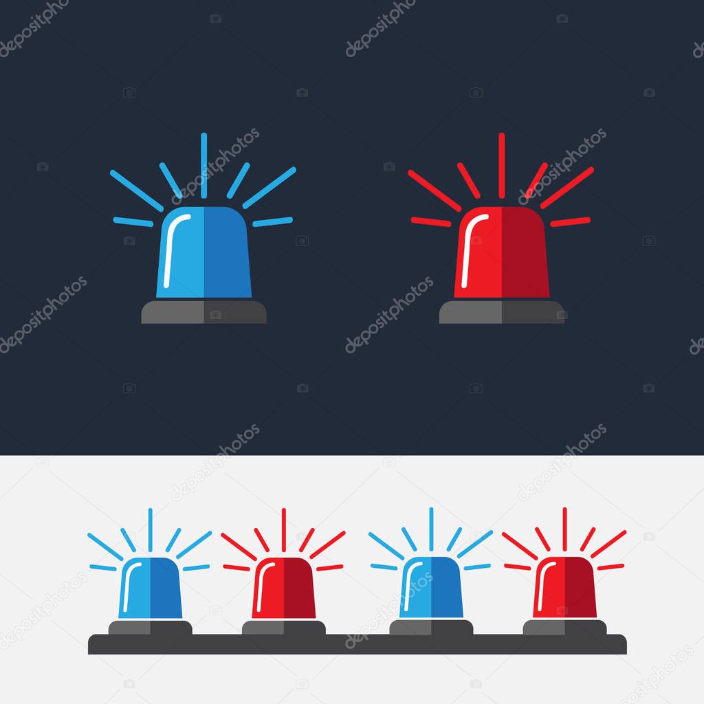 Police flasher sirens set realistic. Siren police light icon flat vector