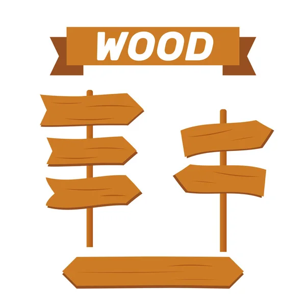 Drewniane Tablice Kreskówkami Drewniany Zestaw Znaków — Wektor stockowy