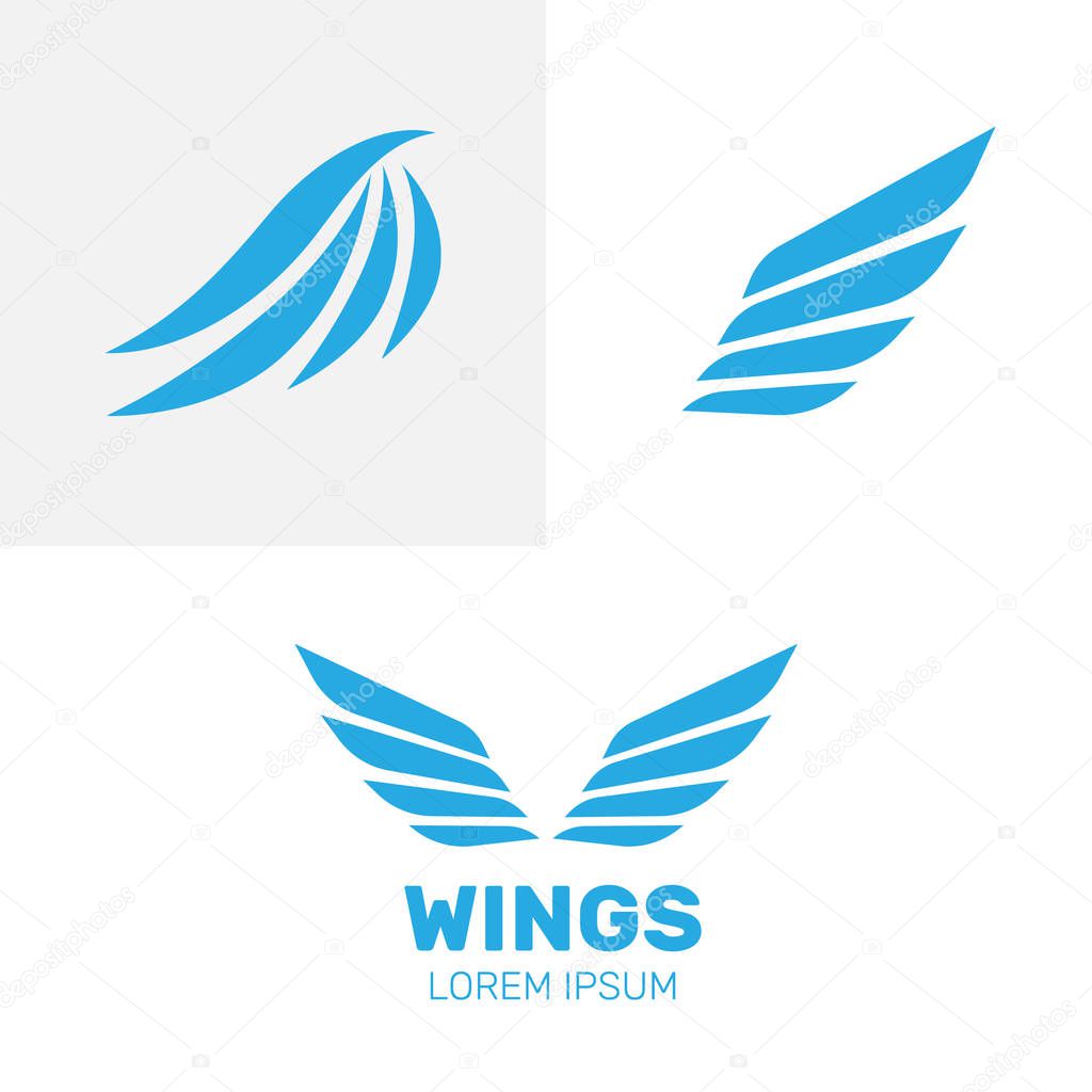 Airforce logo icons. Avia vector logo. Set of heraldic wings or angel wings drawn