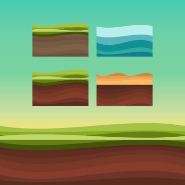 Kullanıcı arayüzü oyunları için pürüzsüz zemin, toprak ve arazi vektörü