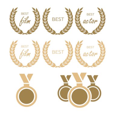 Vektör ödülü ve ödül ikonları seti. Vektör madalyası ve ödül simgeleri belirlendi