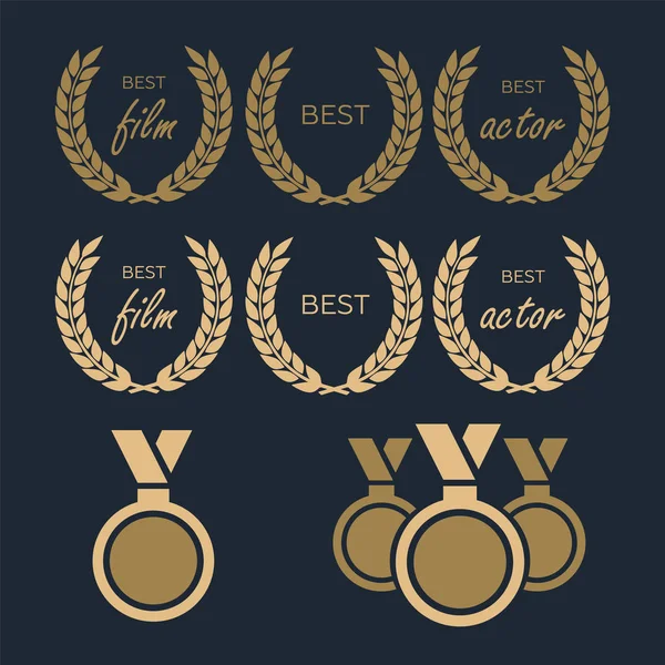 Film Awards, gold award. Winner triumph and success vector laurel