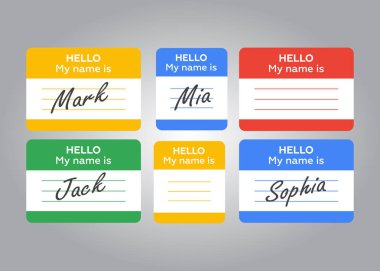 ad etiketi afiş. Adı etiket kümesi. Merhaba benim adım olduğunu. kartı, etiket etiket, tanıtmak rozeti