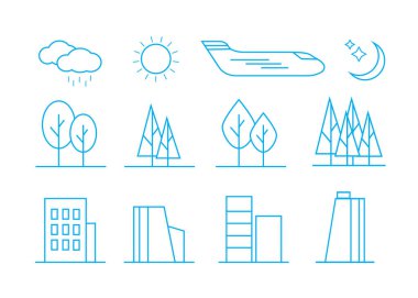 Doğrusal peyzaj öğeleri simgeler kümesi vektör çizim vektör