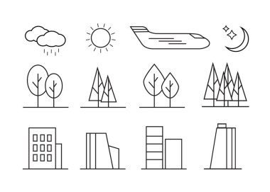 Doğrusal peyzaj öğeleri simgeler kümesi vektör çizim vektör