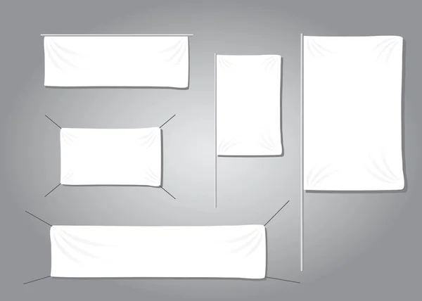 Bandeiras Têxteis Brancas Com Vetor Conjunto Modelos Dobras — Vetor de Stock