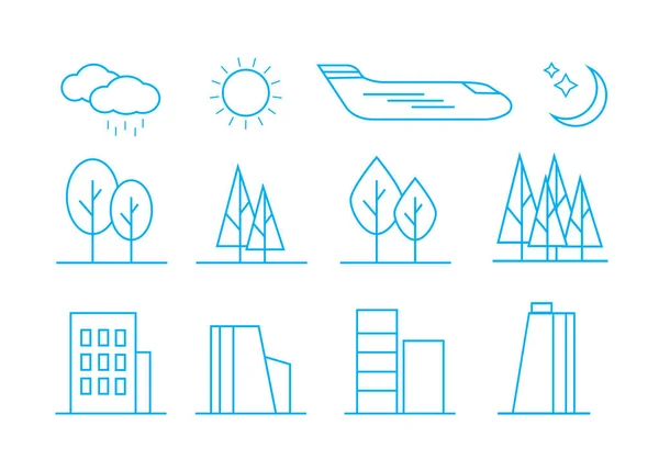 Elementos Lineales Del Paisaje Iconos Vectoriales Set Vector Ilustración — Vector de stock