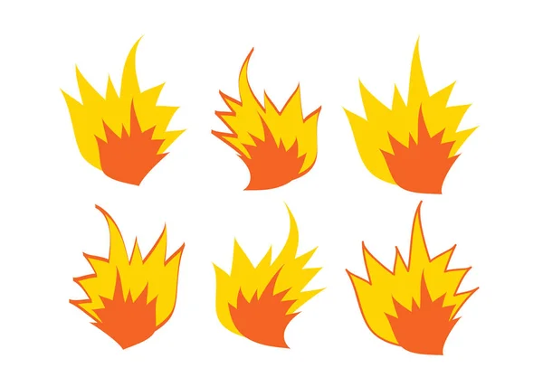 Ikony Ogień Ogień Płomień Ilustracja Zestaw Burst Komiks Kreskówka Lub — Wektor stockowy