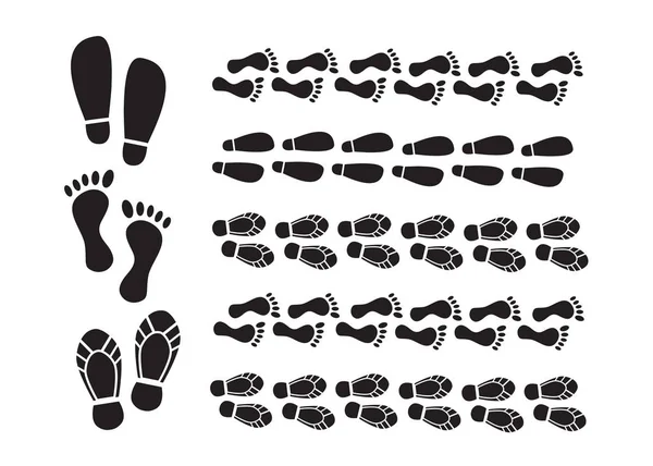 人間の足の印刷アイコン 面積ベクトルを設定します 抽象的な人類の足跡 — ストックベクタ