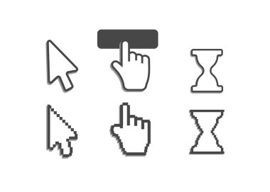 Piksel imleç simgeleri fare el oku. Fare bilgisayar imleci. El oku ağ imleci seti