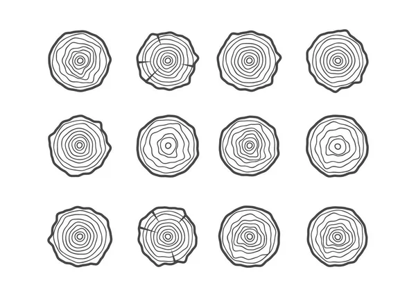 Anéis Árvore Ícones Ilustração Vetorial Idade Abstrato Anual Círculo Árvore — Vetor de Stock