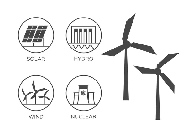 Ilustracja Wektorowa Odnawialnych Źródeł Energii Pojęcie Energii Odnawialnej Płaski Energia — Wektor stockowy