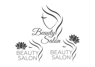 Kuaför salonu için güzel kadın logosu şablonu, güzellik salonu, kozmetik. Arka plan kuaför salonu