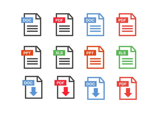 Pdf Bestand Download Icoon Document Tekst Symbool Web Formaat Informatie — Stockvector