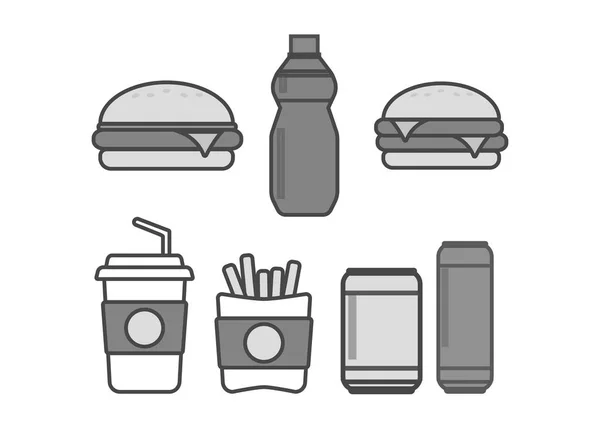 Εικόνες Φαγητού Φαστφουντάδικα Και Ποτά Εικονίδια Διάνυσμα Χάμπουργκερ Και Σάντουιτς — Διανυσματικό Αρχείο