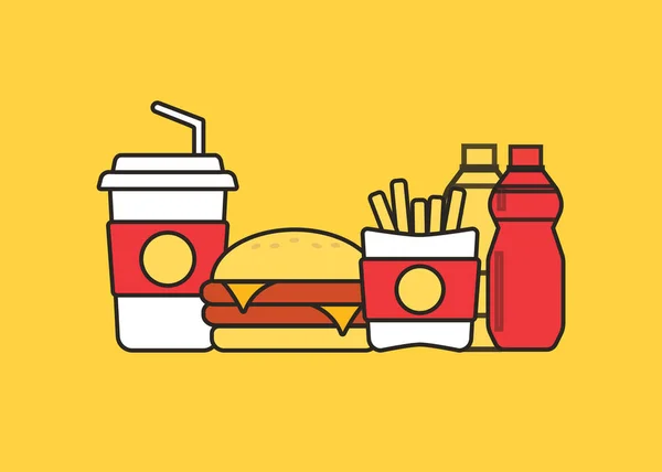 Fast Food Set Vector Fast Food Pictogrammen Ontbijt Achtergrond Burger — Stockvector