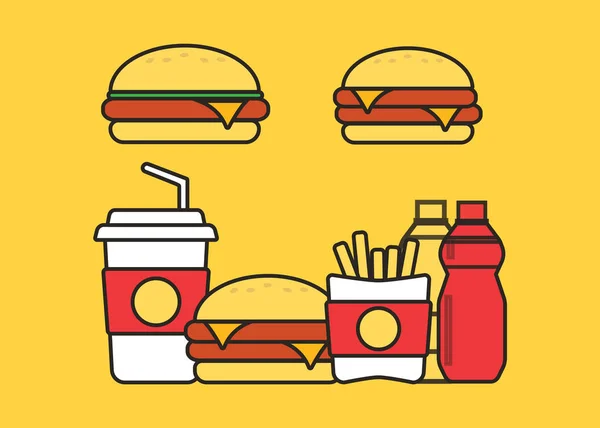 垃圾食品图标 早餐背景汉堡向量 垃圾食物病媒图解 — 图库矢量图片