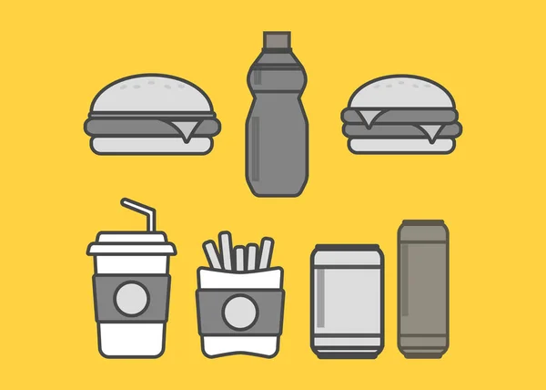 Fast Food Πολύχρωμα Εικονίδια Επίπεδη Σχεδίαση Που Εικονίδια Διάνυσμα Χάμπουργκερ — Διανυσματικό Αρχείο