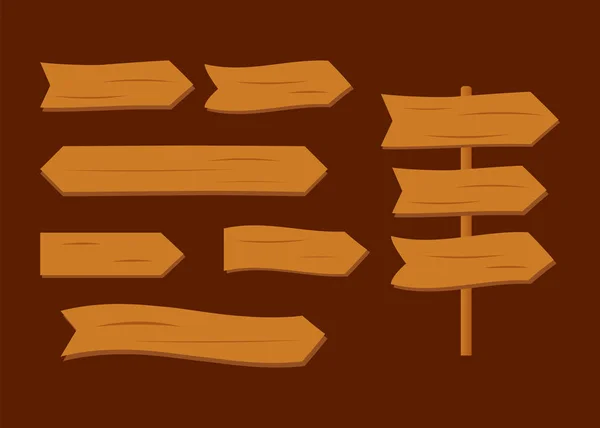 Tablones de madera en blanco occidental. Placa de madera de dibujos animados signos — Vector de stock
