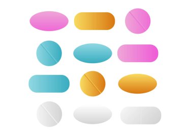 Tıp hapları. Uyuşturucu vektör. Antibiyotik ve vitamin hapı. İlaç hap vektör