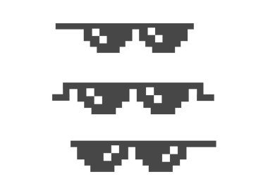 Komik pikselli güneş gözlükleri. 8bit biçim güneş gözlüğü vektör simgesi