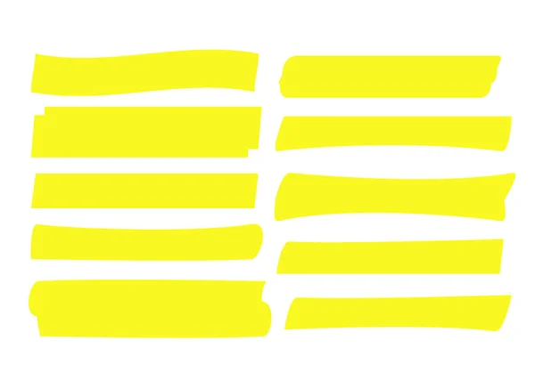 Líneas Marcadoras Amarillas Trazos Resaltador Diseño Dibujo — Vector de stock