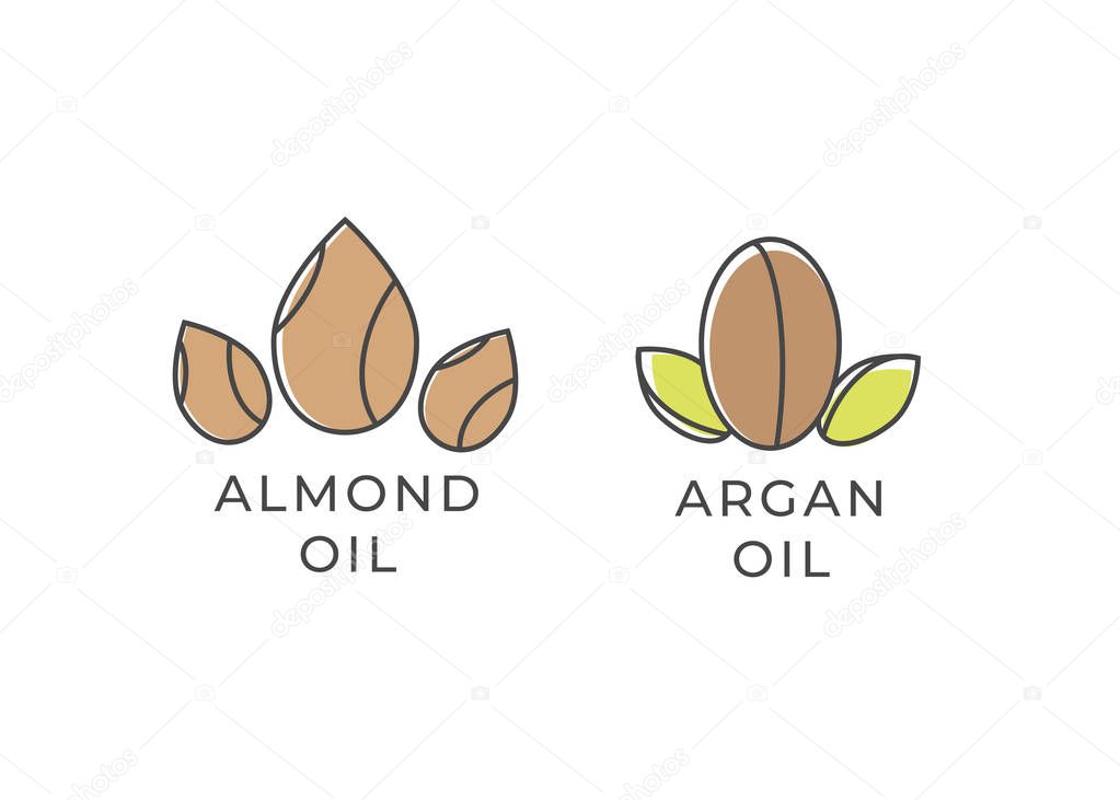 Almond and argan oil icon. Almond oil logo. Argan oil vector logo