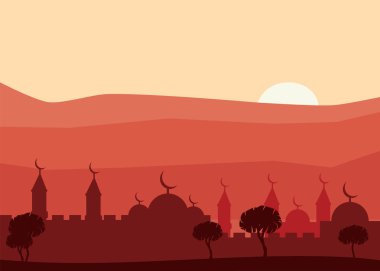 Yatay soyut afiş Arap şehir vektör arka plan. Arap şehir vektör