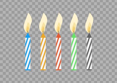 Alev ile pasta mumlar illüstrasyon vektör. Doğum günü pastası mumu izole 