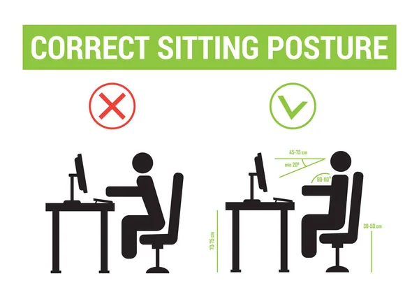 Correct Sitting Posture Correct Position Persons Correct Sitting Posture — Stock Vector