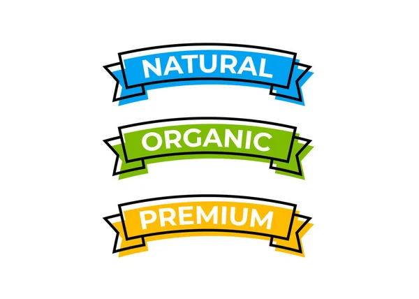 Natural Label Organic Ribbon Labels Badges Design Organic Products — Stock Vector