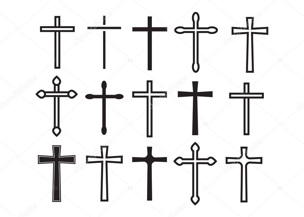 Cross christian. Christian cross icons. line black christian cross