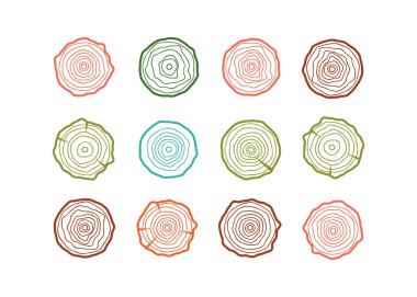 Yıllık soyut çember ağaç arkaplanı. Ağaç halkaları vektörü belirlendi