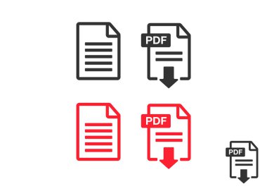 PDF Dosya indirme simgesi. Belge metni, sembol web biçimi bilgisi. Belge simgesi ayarlandı