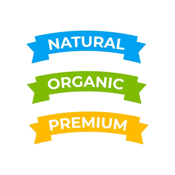 Natural Label Organic Ribbon Labels Badges Design Organic Products — Stock Vector