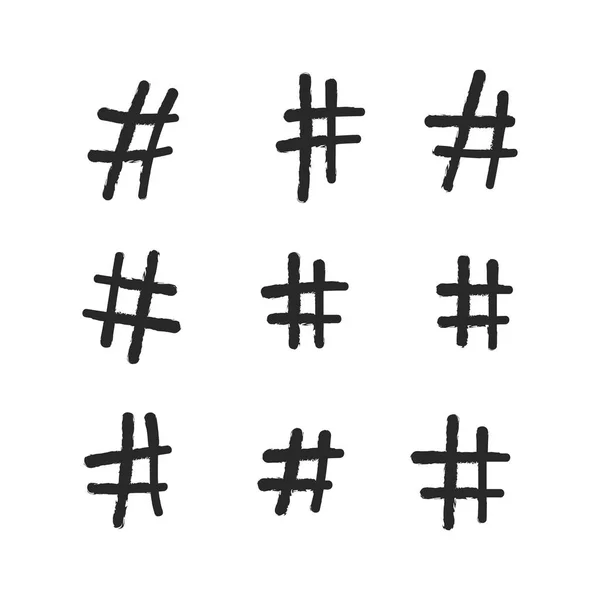 Hashtag Vecteur Dessiné Main Icônes Hashtag Encre Peinture Couleur Coup — Image vectorielle