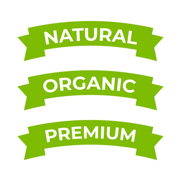 Natural Label Organic Ribbon Labels Badges Design Organic Products — Stock Vector