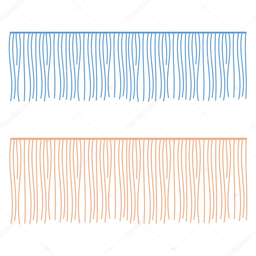 Fringe rows vector garments component. Brush border tassel, trim