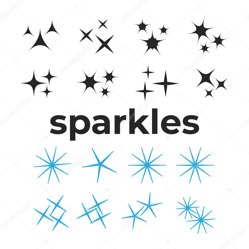 Sparkles, glowing light effect stars and bursts. Bright firework, decoration twinkle, shiny flash