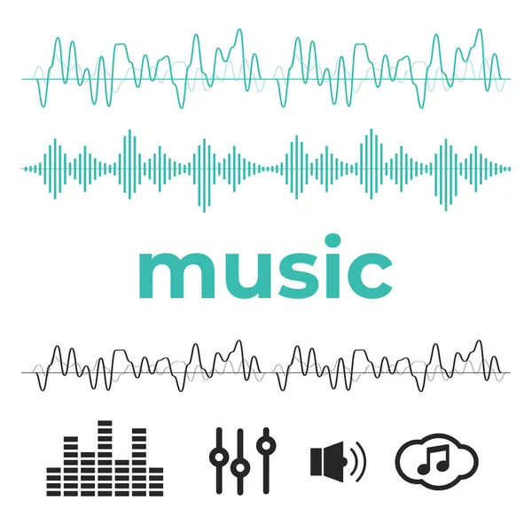 Ses Dalgaları Ayarlandı Radyo Dalgası Formu Vektörü — Stok Vektör
