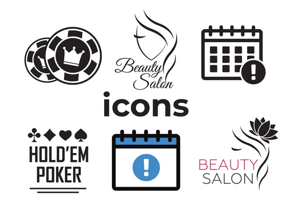 Evento Añadir Eliminar Iconos Progreso Poker Club Casino Conjunto Signos — Vector de stock