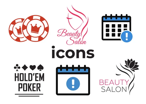 Evento Añadir Eliminar Iconos Progreso Poker Club Casino Conjunto Signos — Vector de stock