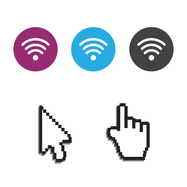 免费无线网络图标和 Wifi 应用程序和手箭 Web 光标向量 — 图库矢量图片