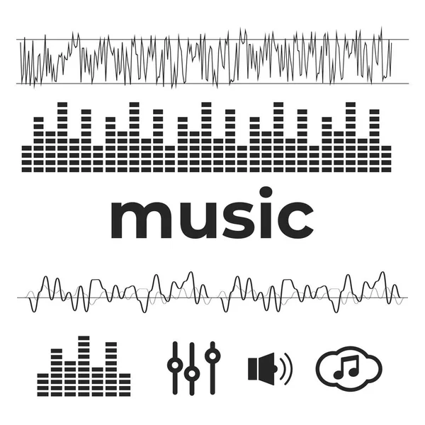 Ses Dalgaları Ayarlandı Radyo Dalgası Formu Vektörü — Stok Vektör
